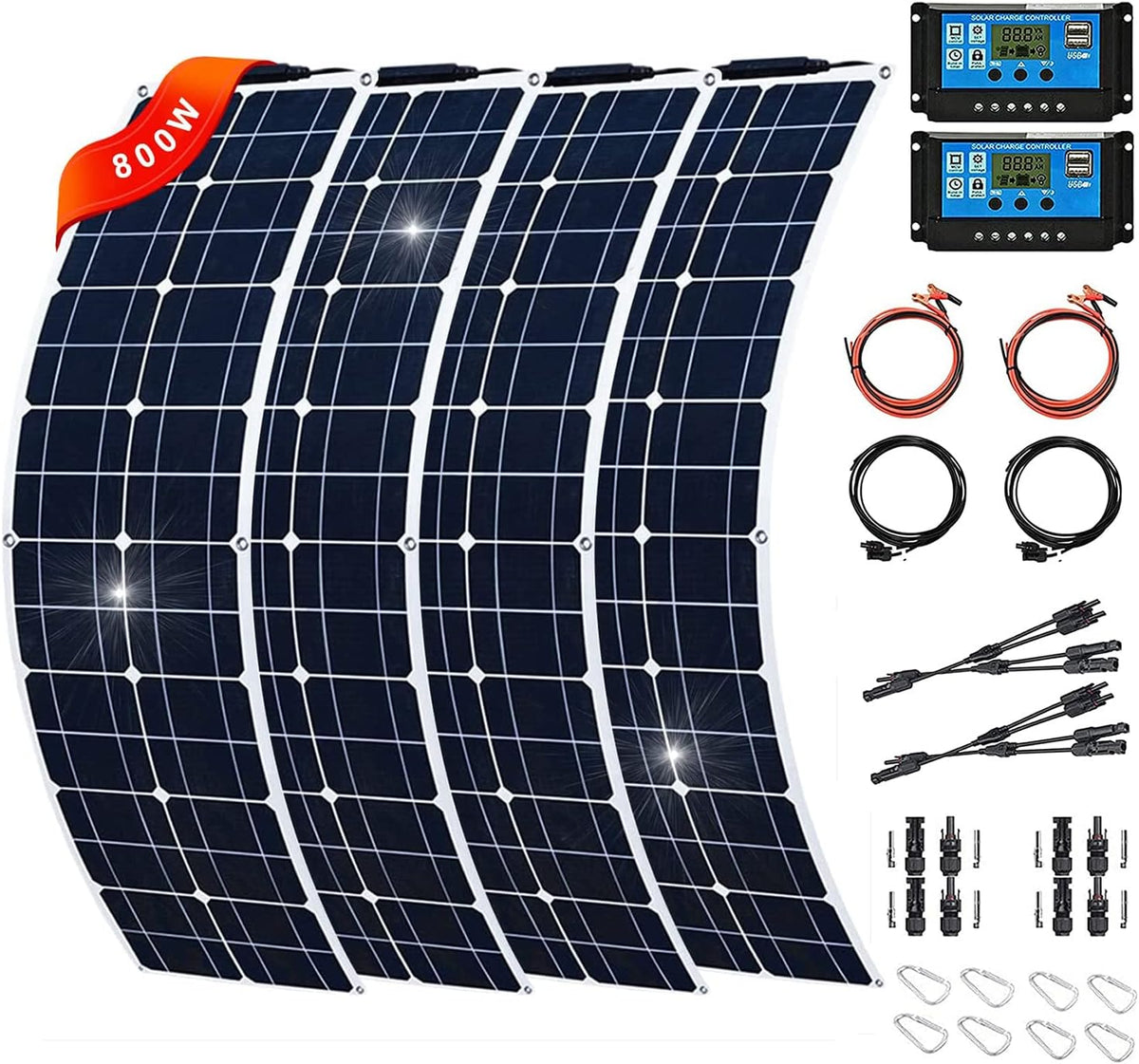 2pcs 200W Semi-Flexible Monocrystalline Solar Panel Kit 12V 400W X620