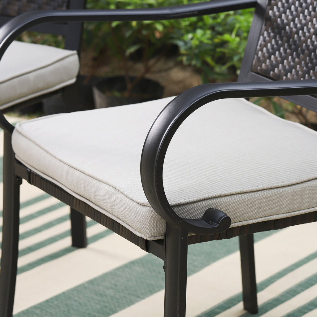 2-Piece Patio Rattan Wicker Armrest Chairs with Beige Cushion H8669