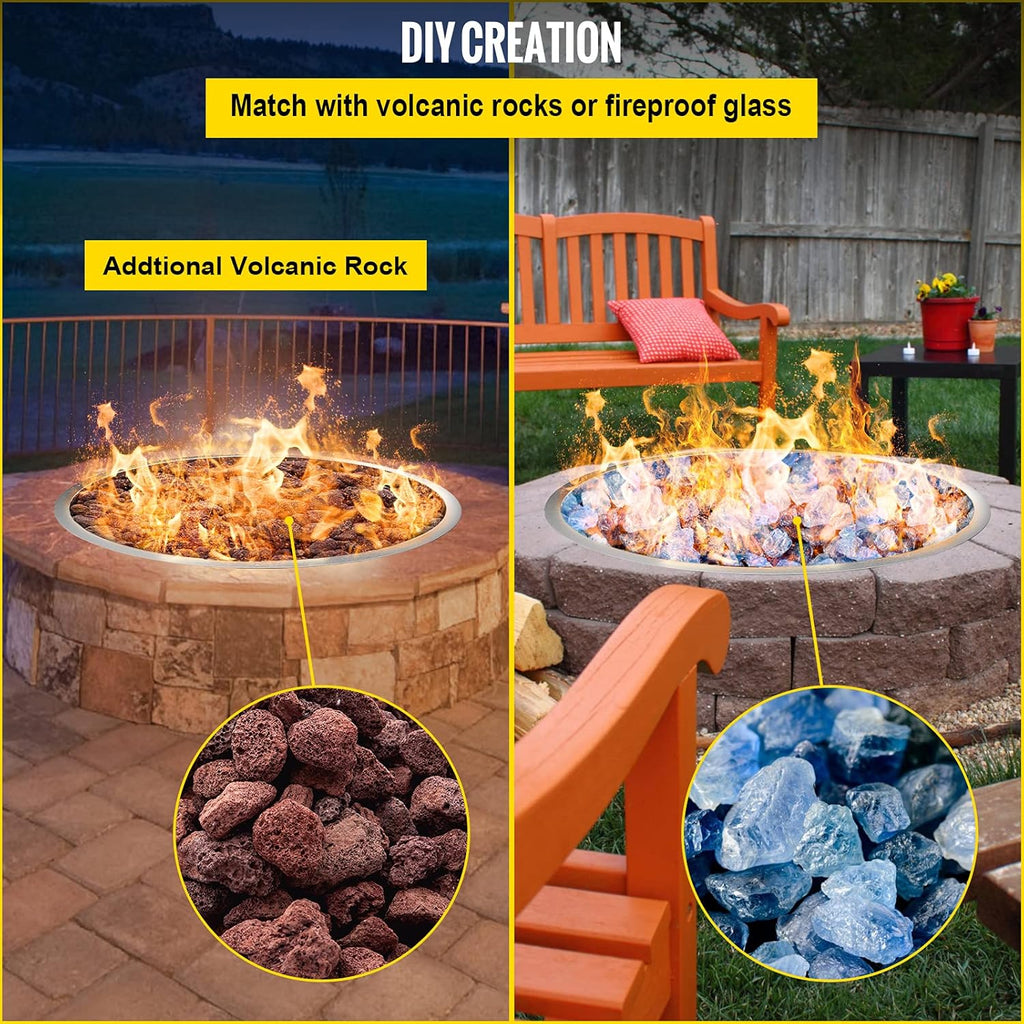 31 x 31 Round Stainless Steel Gas Fire Pit Burner Pan with Volcanic Rock Insert Q944121