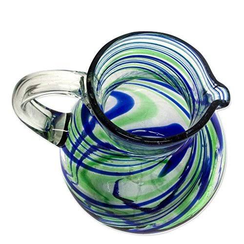 Blue and Green Hand Blown Glass Pitcher, 84 oz C498210