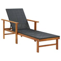 Black Poly Rattan and Solid Acacia Wood Sun Lounger L664