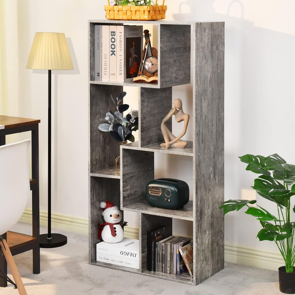 Grey 5-Tier Wooden Bookshelf K563