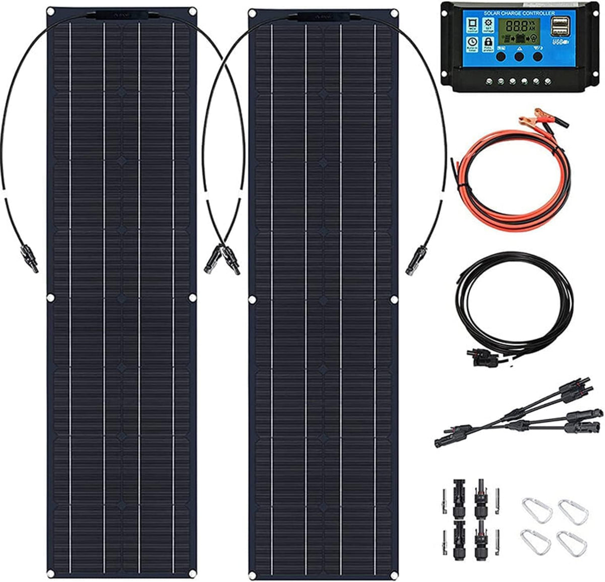 2pcs 200W Semi-Flexible Monocrystalline Solar Panel Kit 12V 400W X620