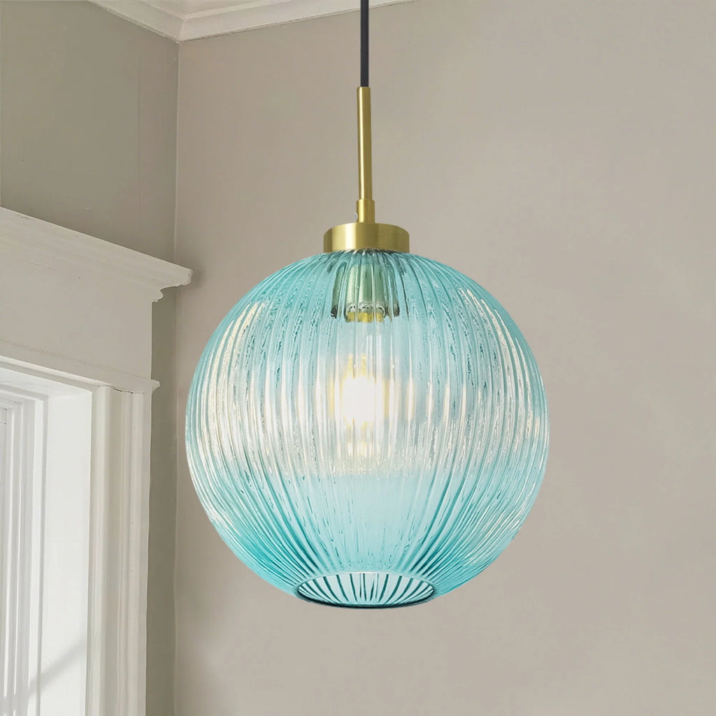 Ribbed Glass Globe Pendant I7484