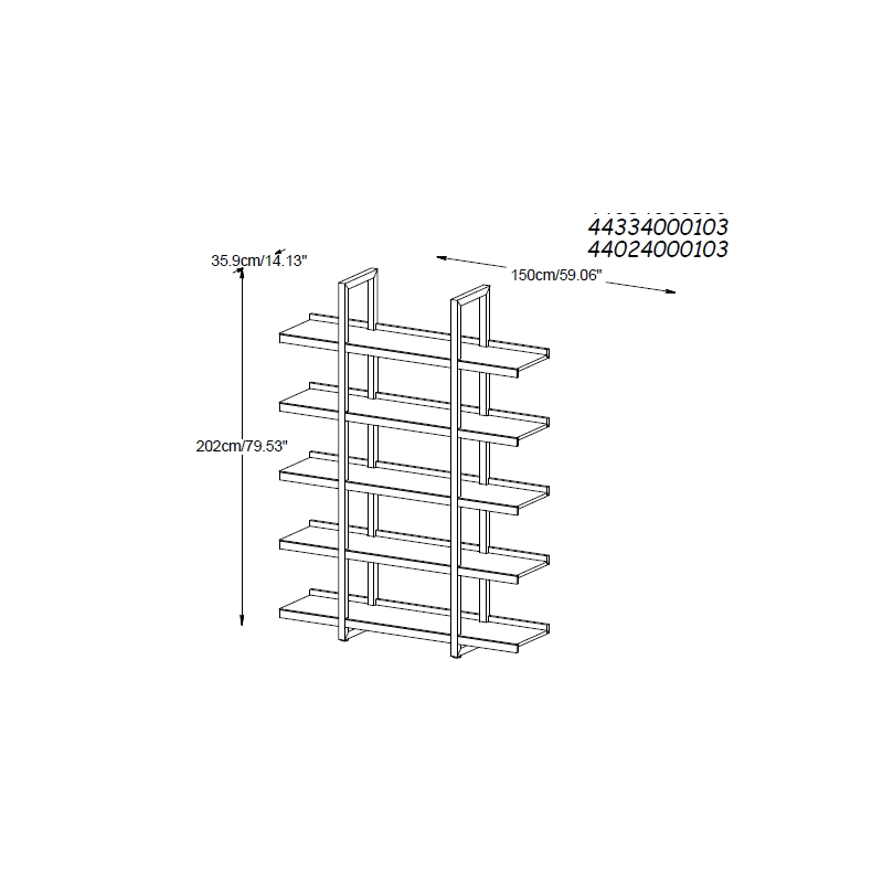 5 Shelves Open Bookcase in Espresso O7490