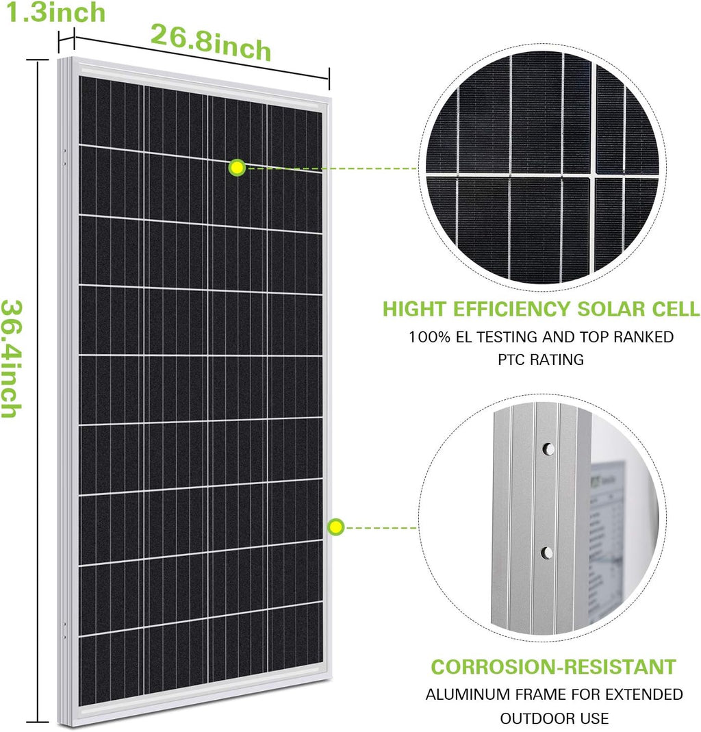 200 Watt 12 Volt Monocrystalline Solar Panel, 2 Pack of 12V 100W PV Module E5542
