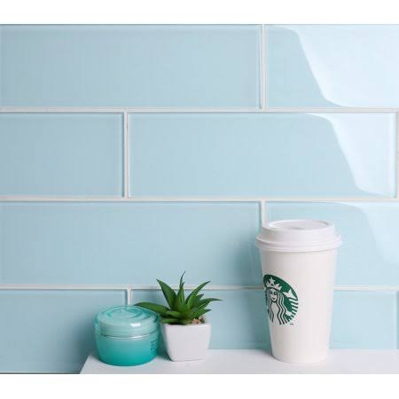 Glossy Baby Blue Glass Subway Tile, 4 inch x 12 inch, 5 Square Feet Carton F8583