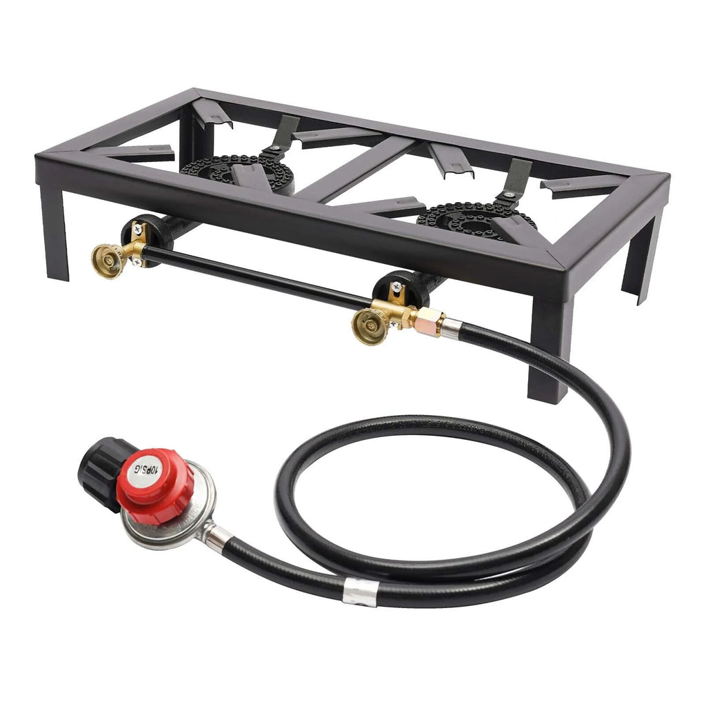 Portable Camping Stove Double Burner Outdoor Gas Stove with Regulator Hose Z3517