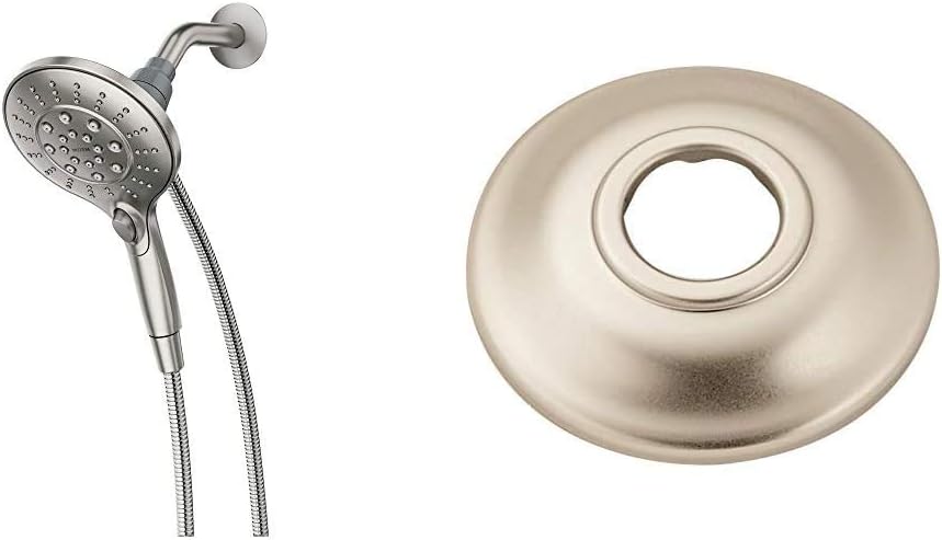 Moen Engage Magnetix Six-Function 5.5-Inch Handheld Showerhead, Spot Resist Brushed Nickel & Replacement Shower Arm Flange, Brushed Nickel Pack of 2 Q87442