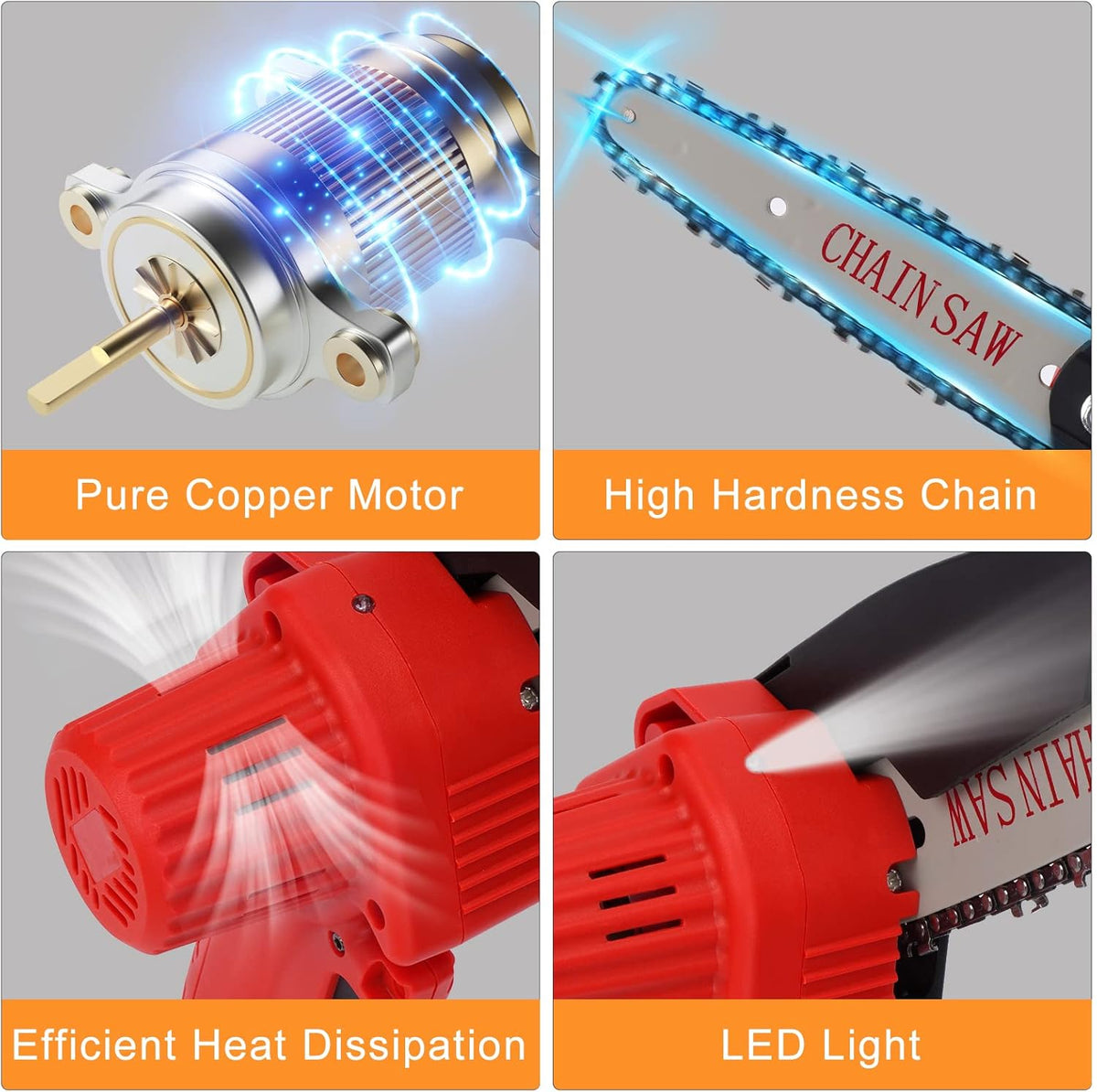 Mini Chainsaw Cordless 6 Inch Battery Chainsaw Kit with 3 Chains One-Handed Portable Electric Chainsaw K680