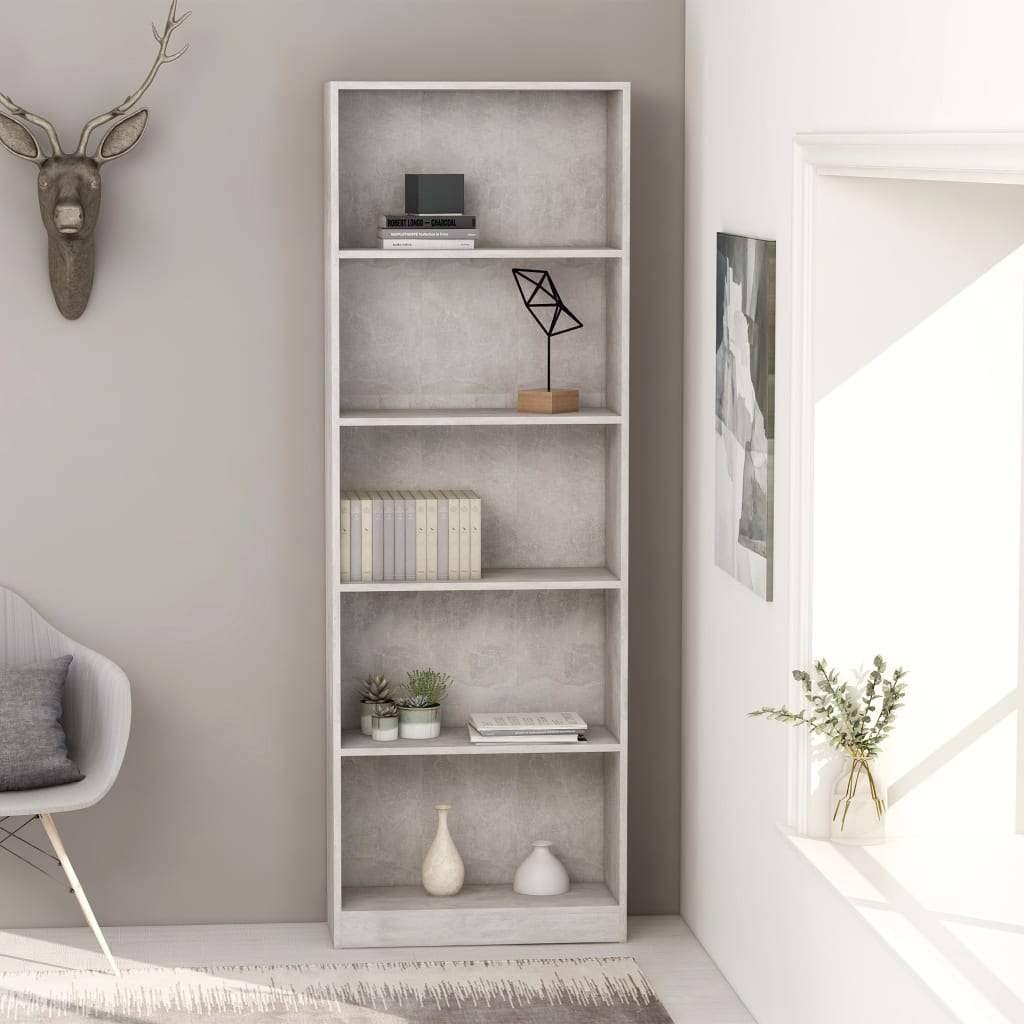 5-Tier Chipboard Book Cabinet Concrete Gray Q142