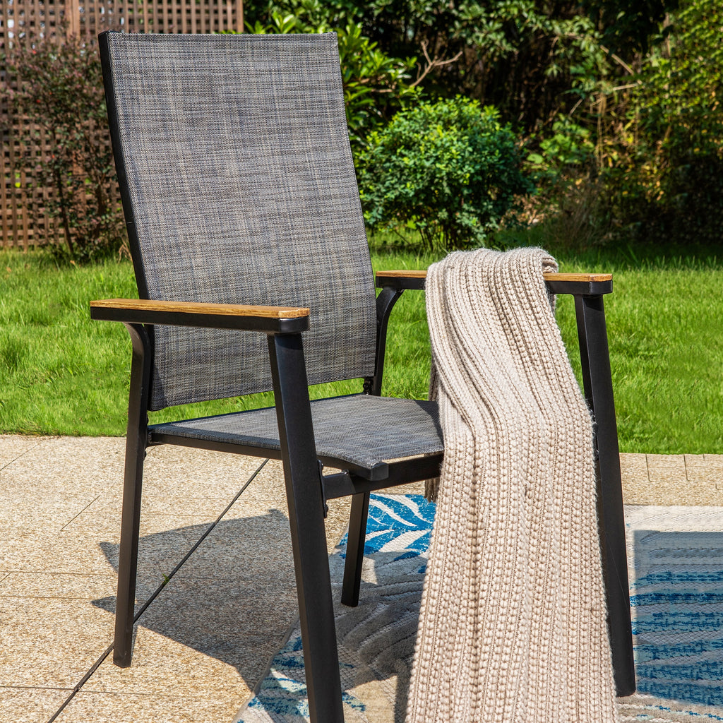Set of 2 Outdoor Patio Dining Stackable Chairs with Aluminum Frame, Black & Gray V32979