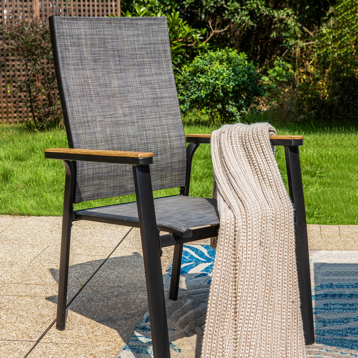Set of 2 Outdoor Patio Dining Stackable Chairs with Aluminum Frame, Black & Gray V32979