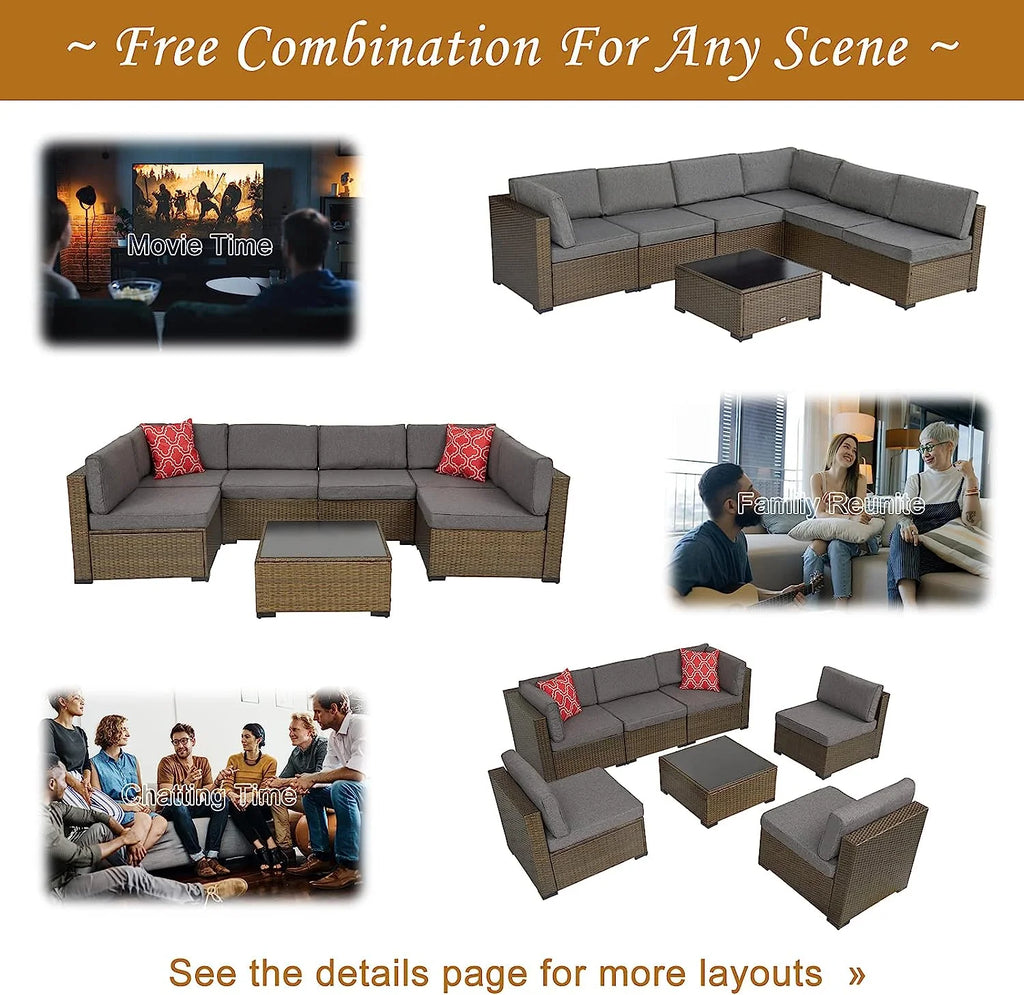Gray Pe Wicker Rattan Patio Sofa Set L57661