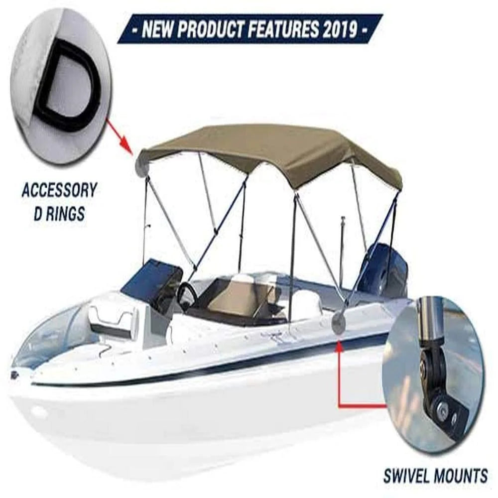 3 Bow Bimini Top Boat Cover 600D Canvas, 1” Aluminum Frame, Storage Boot, 46" H S14795