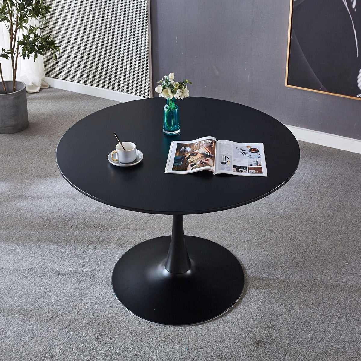 Black Tulip Pedestal Dining Table with Round MDF Table Top C74007
