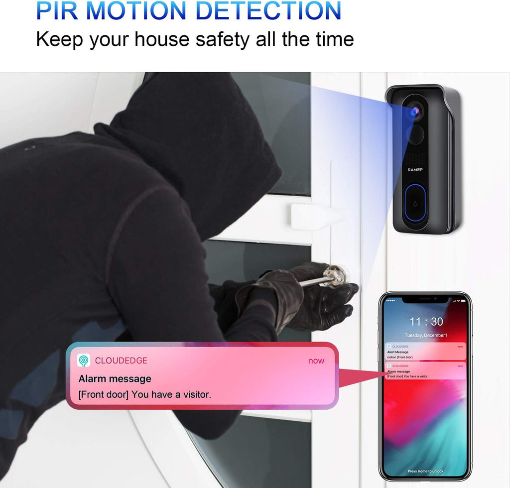 Wireless WiFi Video Doorbell Camera HD 1080P Waterproof Battery Powered with 2-Way Audio Motion Detection IR Wide Angle Cloud Storage A285