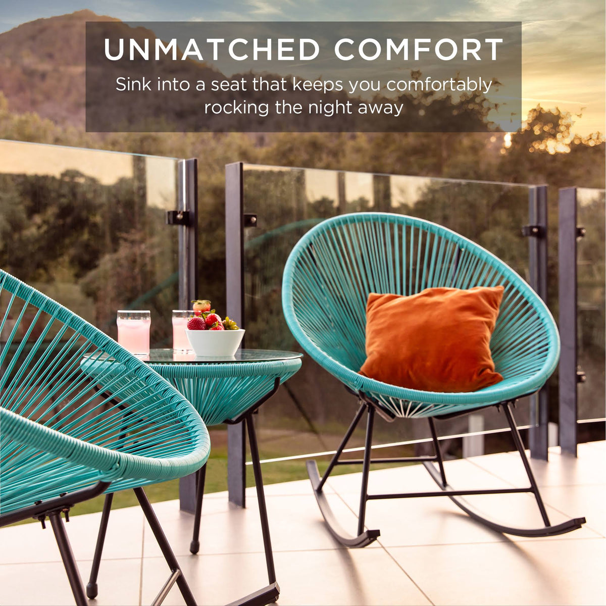 Blue 3-Piece Patio Bistro Furniture Set with Rocking Chairs and Table Q1284