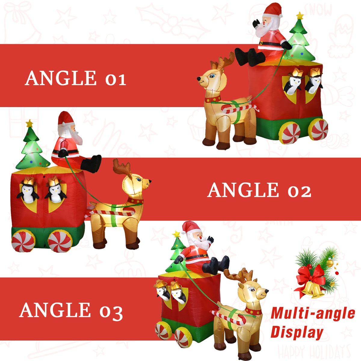 6.2FT Inflatable Elk with Santa Claus Penguin and Christmas Tree Outdoor Yard Decoration X6871