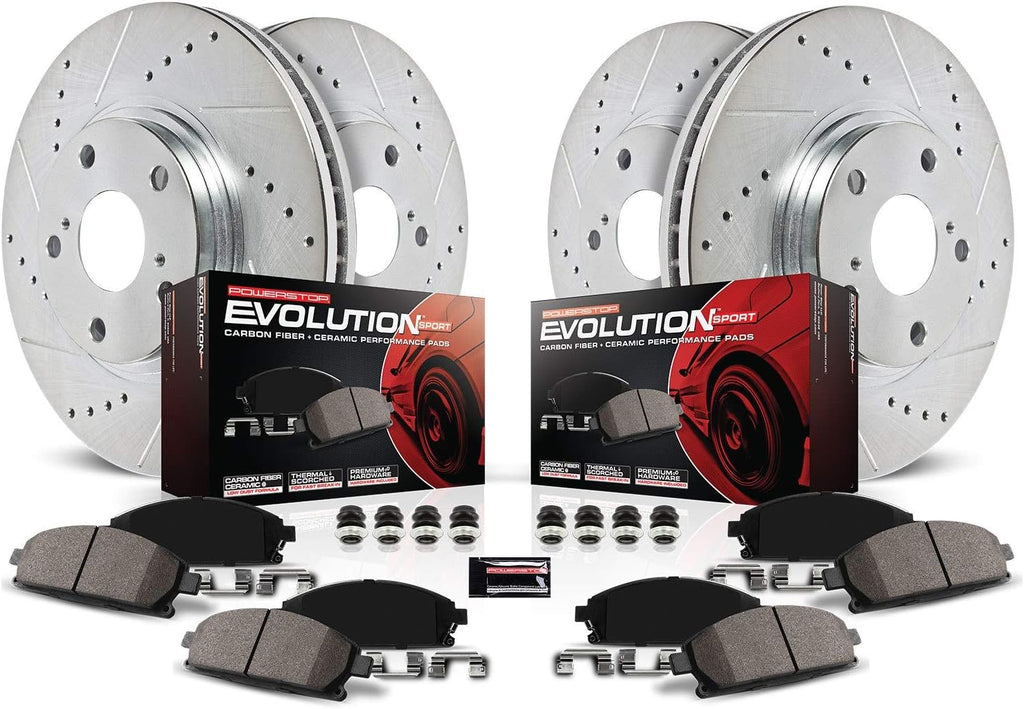 Front and Rear Carbon Fiber Brake Pads with Drilled & Slotted Brake Rotors Kit A898503