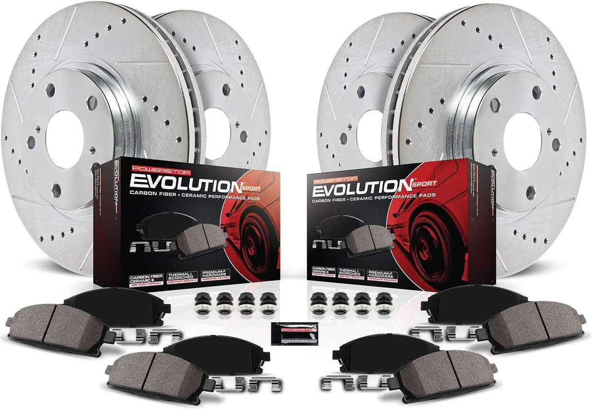 Front and Rear Carbon Fiber Brake Pads with Drilled & Slotted Brake Rotors Kit A898503