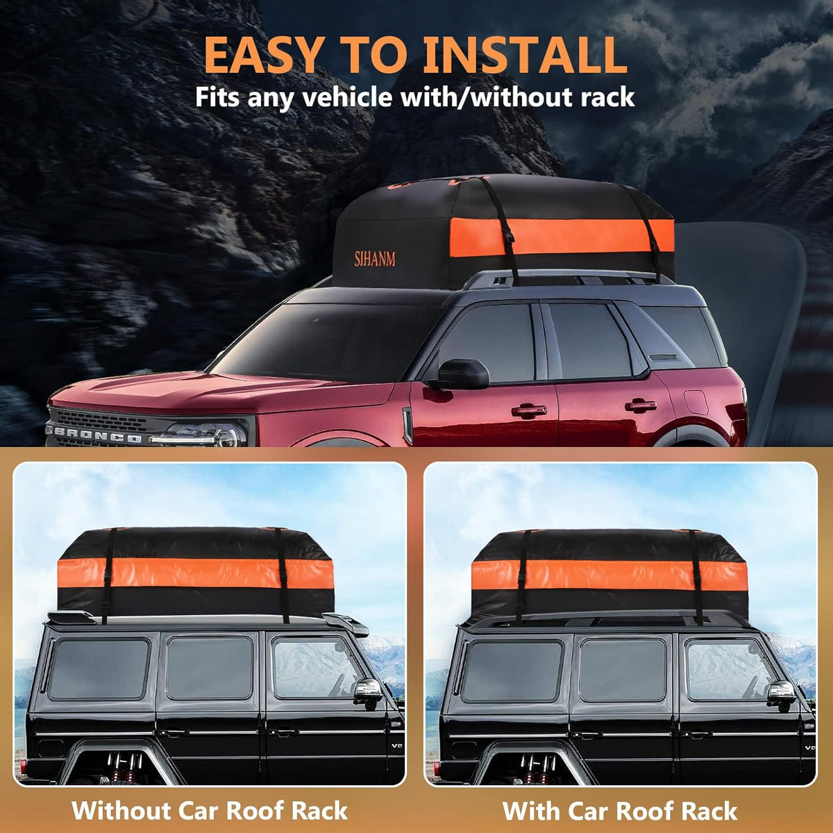 15 Cubic Feet Waterproof Car Roof Cargo Carrier with Anti-Slip Mat K338851
