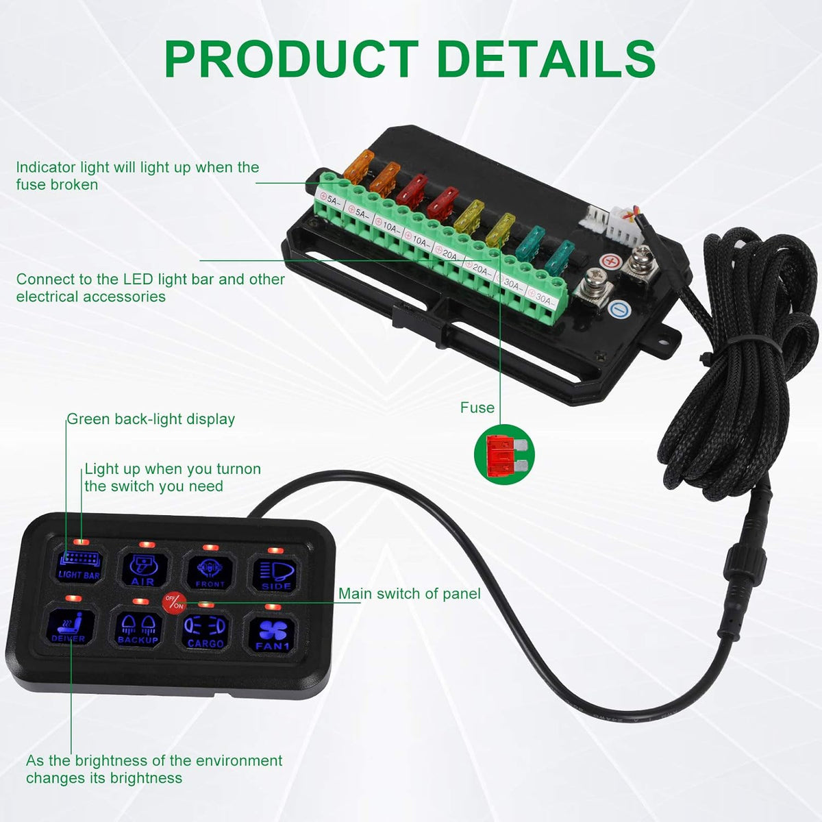 8 Gang Touch Switch Panel with Harness and Stickers J129