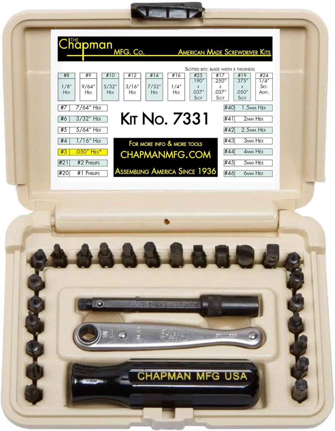 24 USA Made Insert Bits Screwdriver Set with Mini Ratchet Hand Tool Y18901