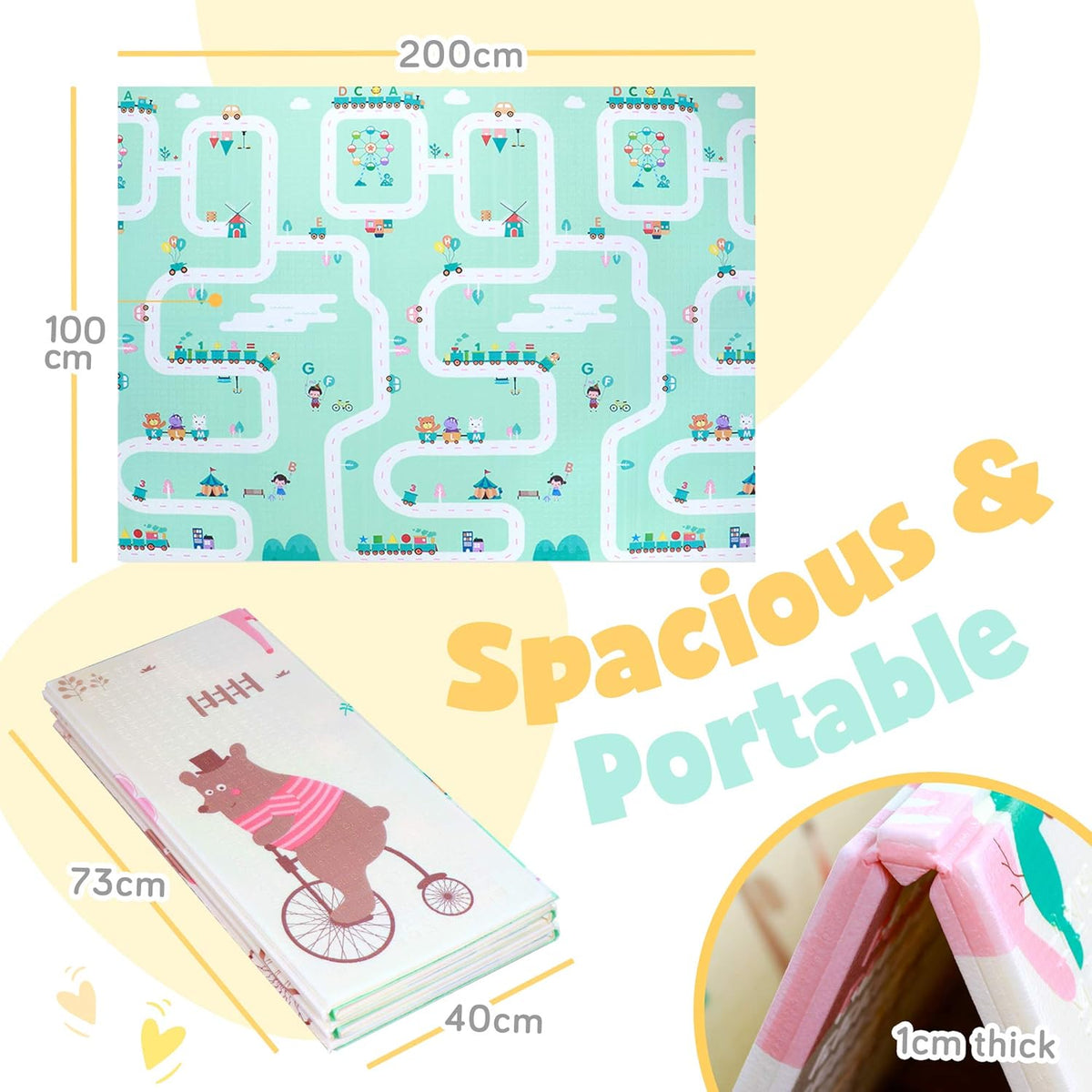 Reversible Non-Slip Waterproof Foam Baby Play Mat with Case, 6.5ft x 6ft J706