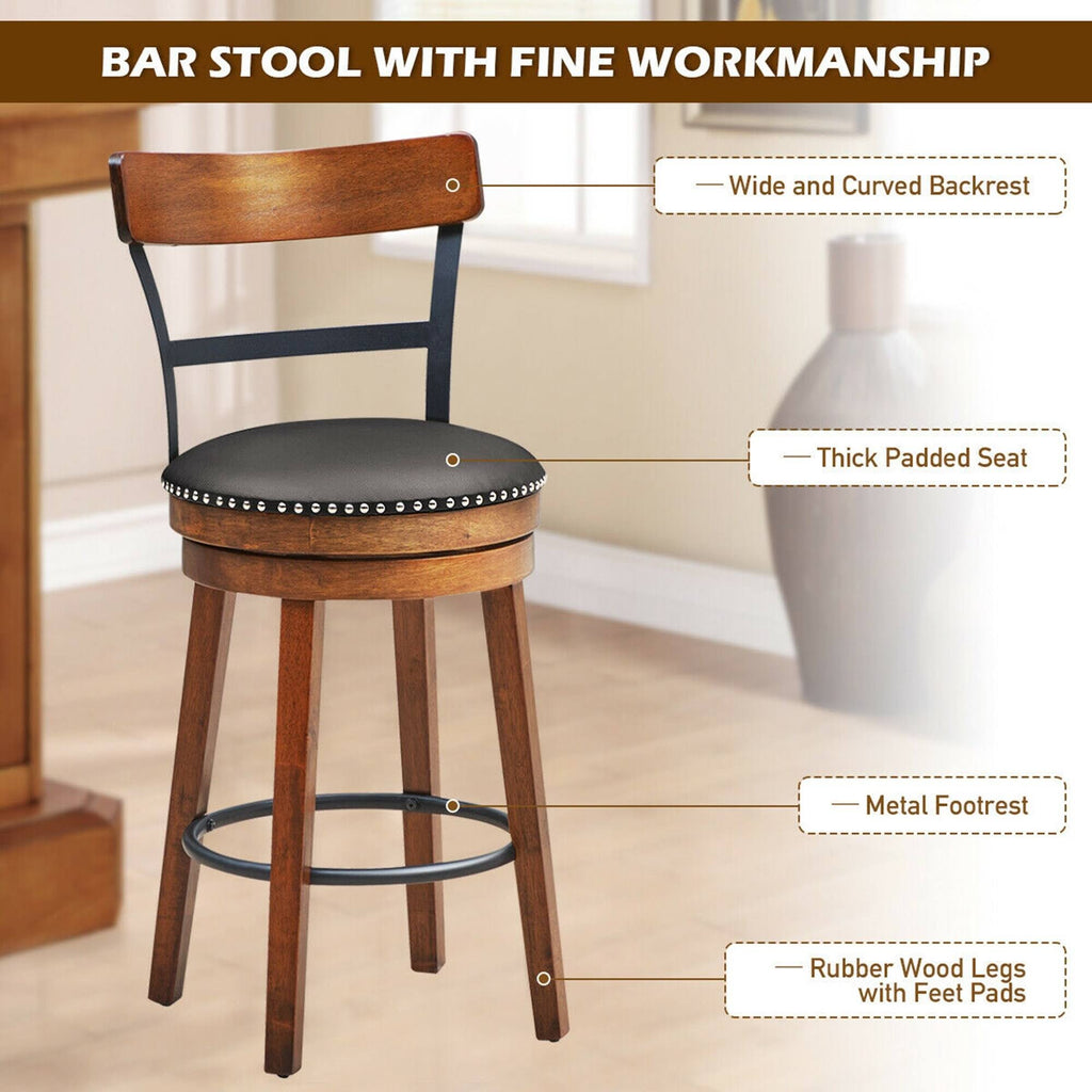 Set of 2 Swivel Counter Height Dining Chair with Rubber Wood Legs, Brown N491