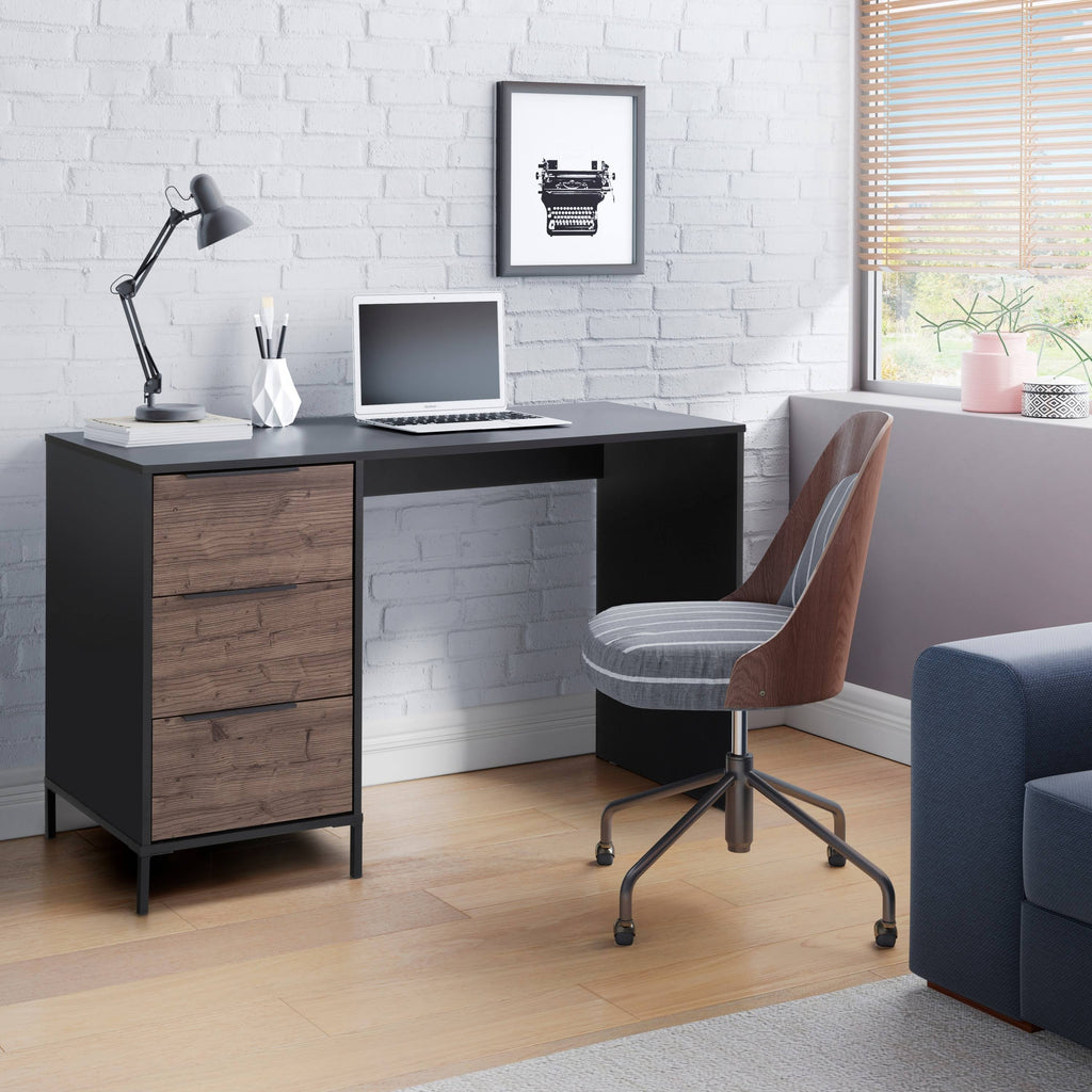 Black and Brown Wooden Desk with 3 Drawers H296489