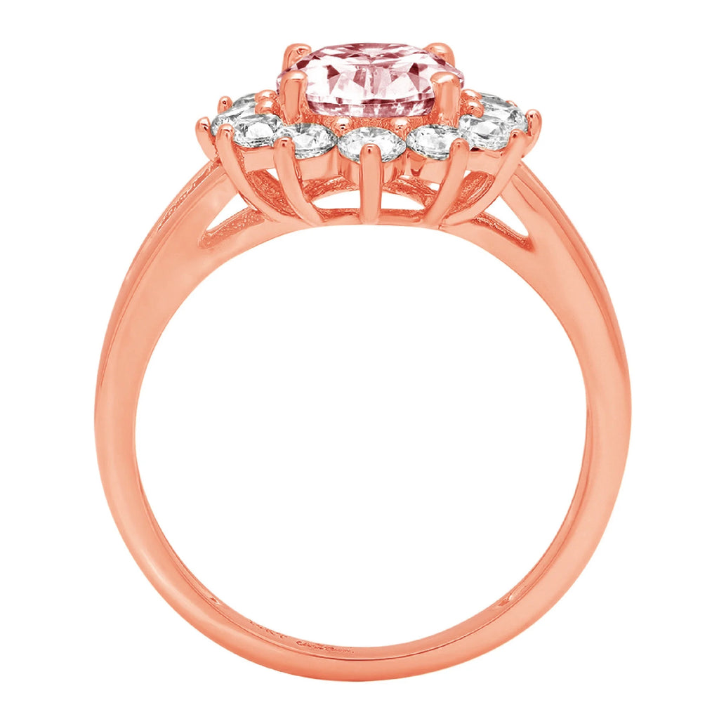 Oval Cut Pink Simulated Diamond 18k Rose Gold Halo Ring Size 9.5 V842329