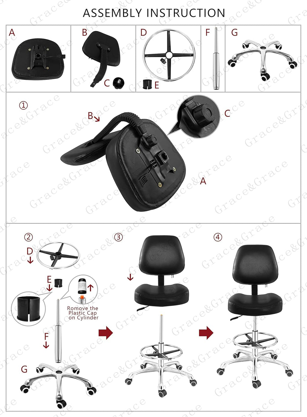 Height Adjustable Ergonomic Office Chair with Footrest (Black) L735