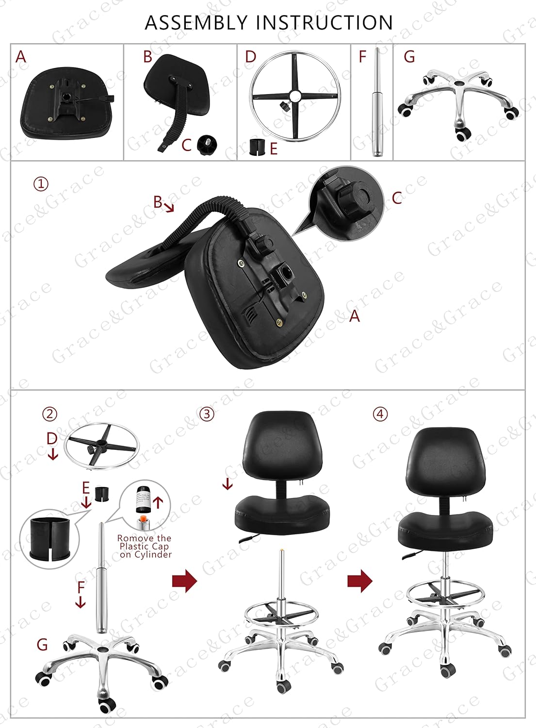 Height Adjustable Ergonomic Office Chair with Footrest (Black) L735