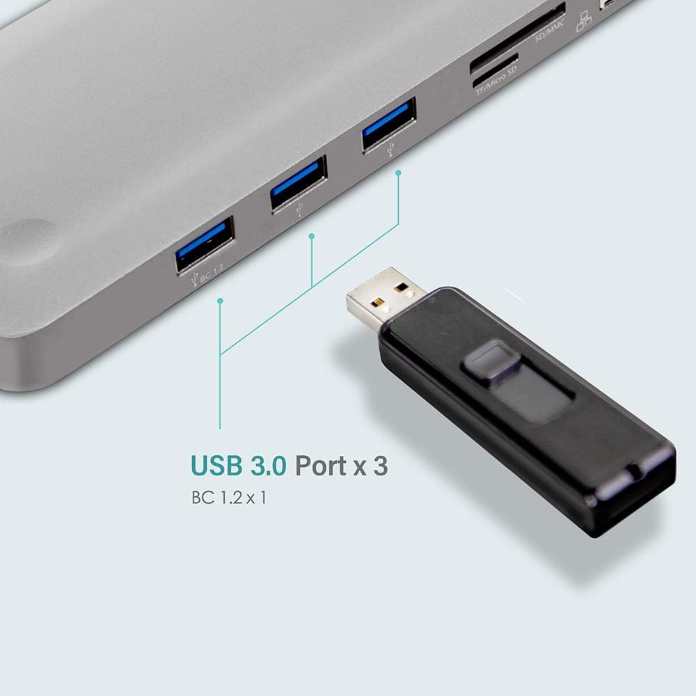 11-in-1 USB C Hub Adapter with HDMI, VGA, MiniDP, SD Card Reader, 3 x USB 3.0 Ports, Gigabit Ethernet, Headphone Jack, Gray A536108