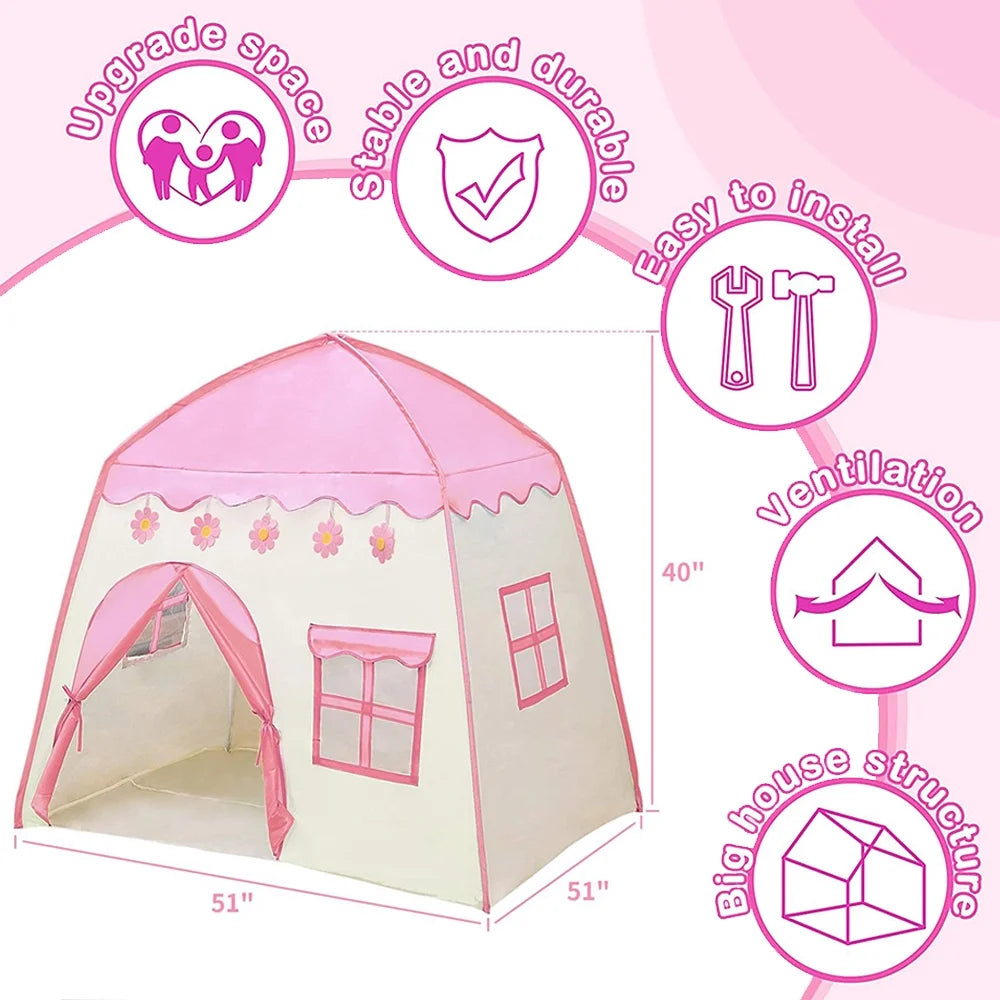 Pink Castle Kids Play Tent with Carry Bag C98640