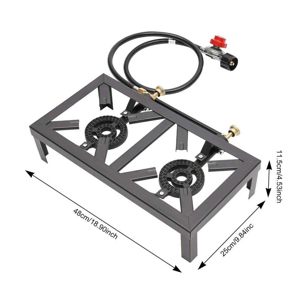 Portable Camping Stove Double Burner Outdoor Gas Stove with Regulator Hose Z3517