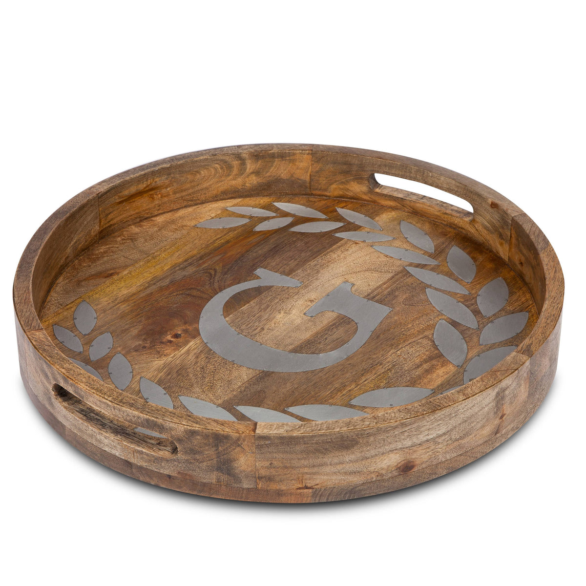 20x22 Round Mango Wood Metal Tray X2296