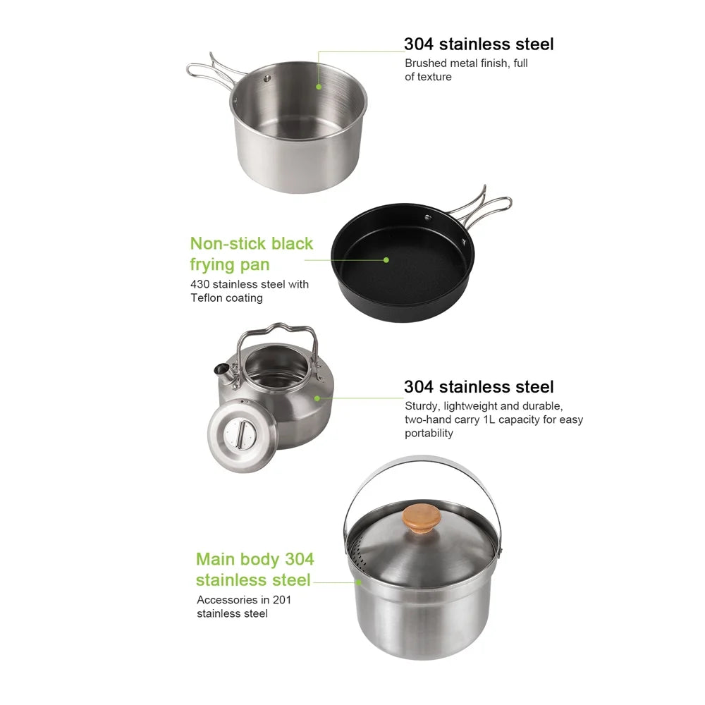 Stainless Steel Cookware Set with Pot Frying Pan Kettle H74732