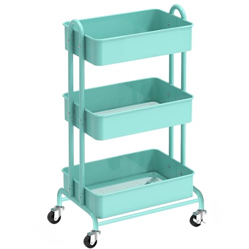 Black 3-Tier Metal Rolling Storage Cart with Lockable Wheels B30993