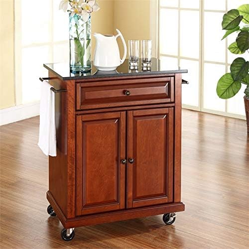Black Granite Top Cherry Kitchen Cart A335