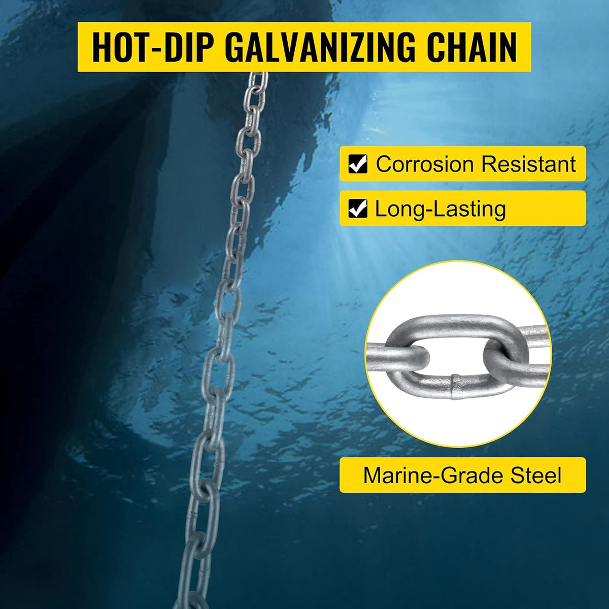 15' x 5/16" Boat Anchor Chain, 1/2" x 200' Nylon Rope, Galvanized Steel Chain L454