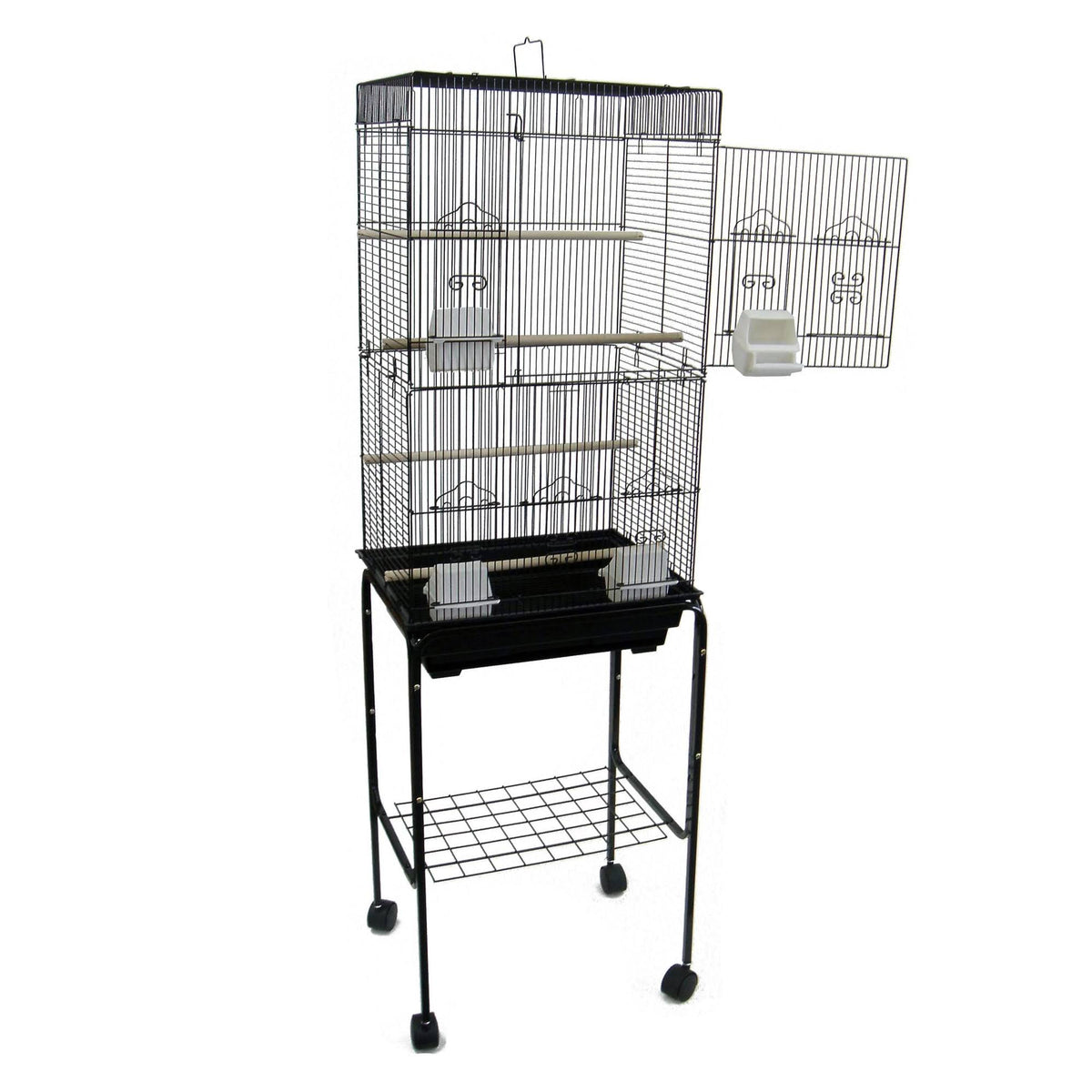 Black Tall Flat Top Bird Cage with Stand, 18 inch x 14 inch R935147