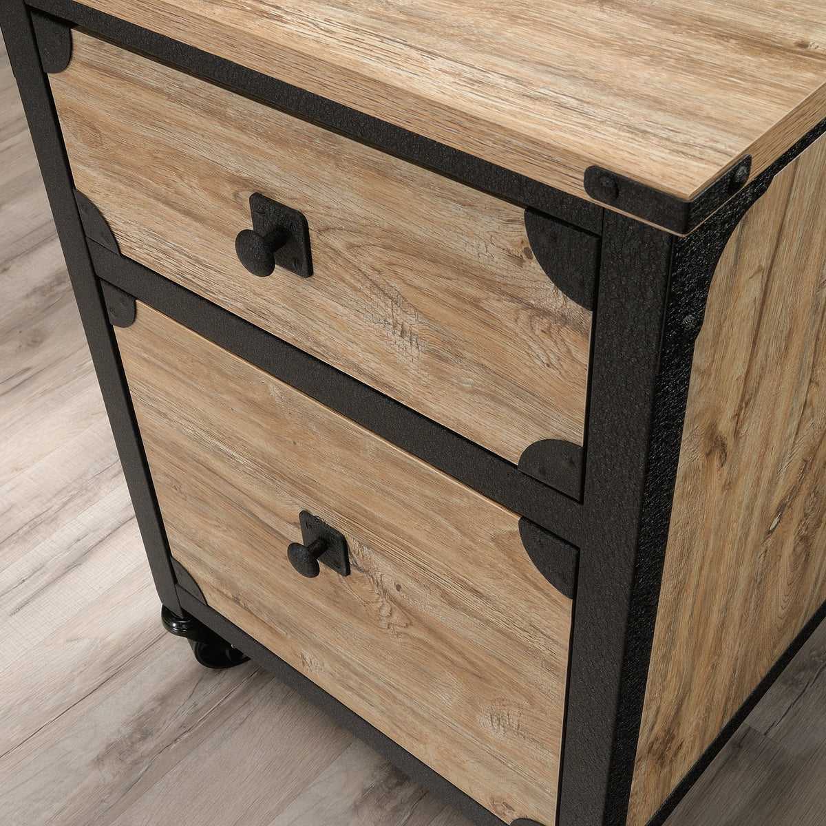 Rustic Metal & Wood Rolling File Cabinet R912
