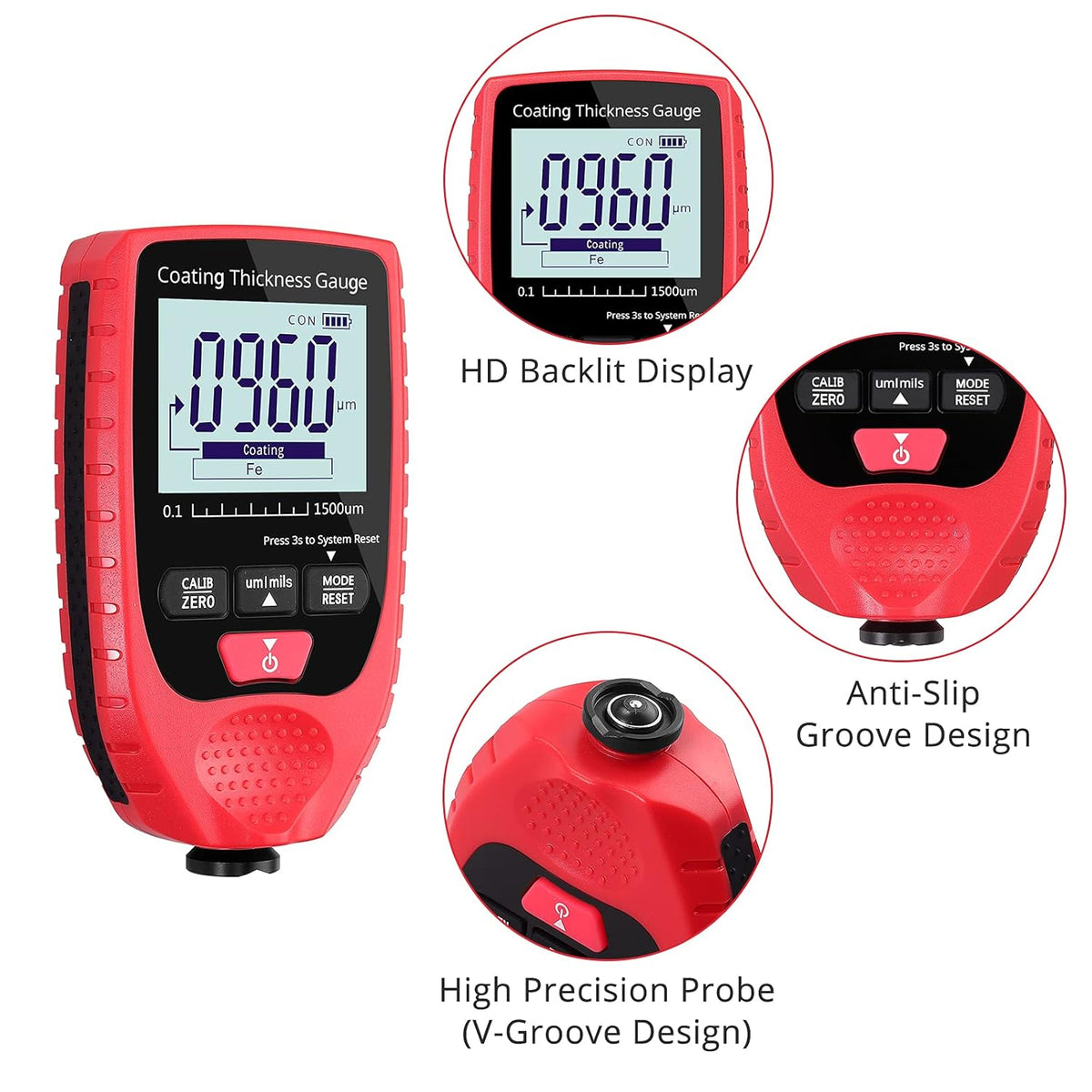 Paint Coating Thickness Gauge Meter Handheld with Backlight LCD Q12864