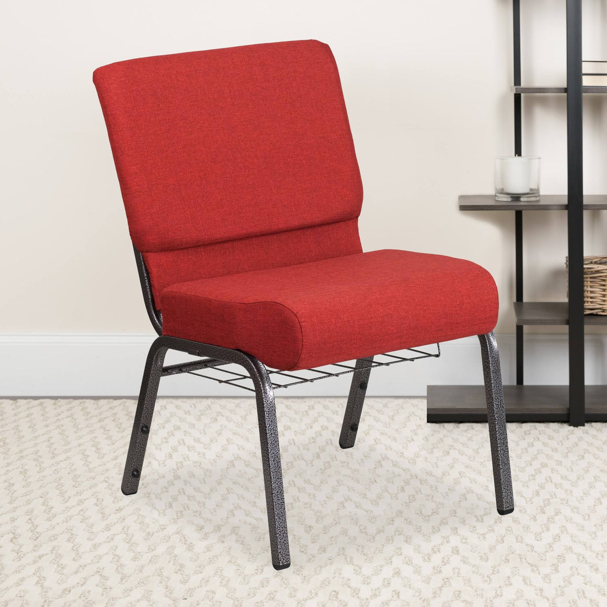 Crimson Fabric Church Chair with Cup Book Rack G911586
