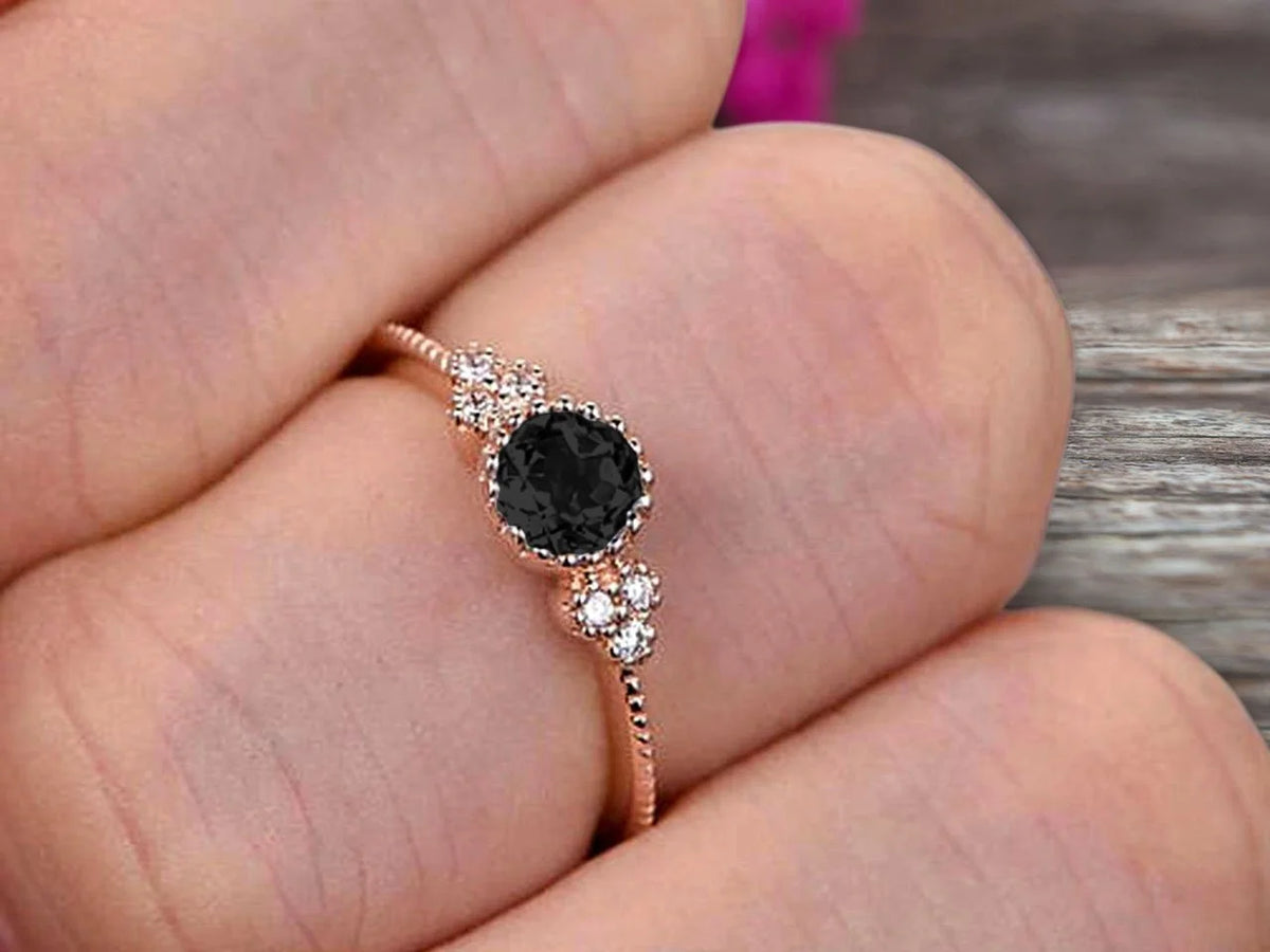 Art Deco Black Diamond Moissanite Engagement Ring Y3283