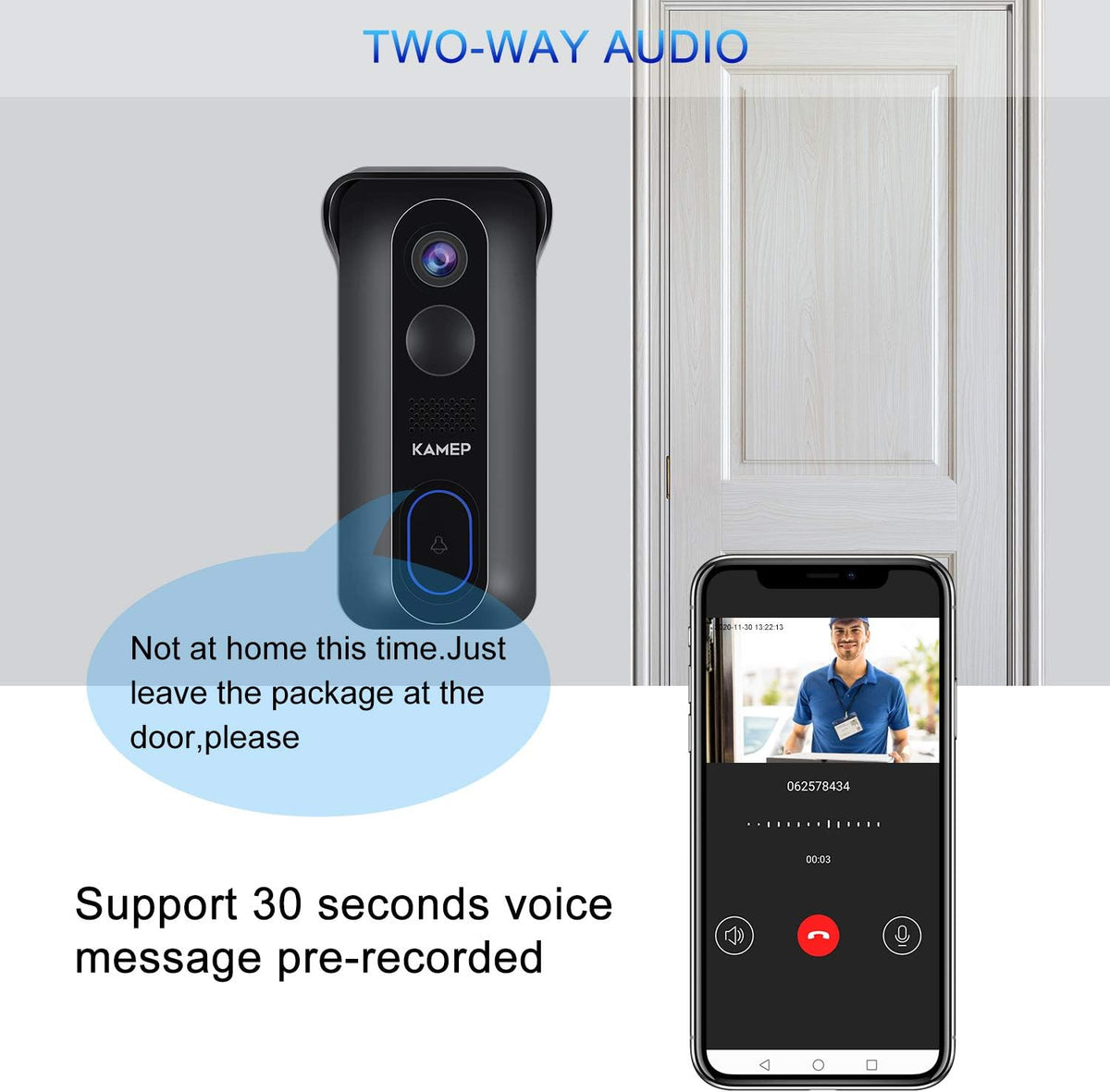 Wireless WiFi Video Doorbell Camera HD 1080P Waterproof Battery Powered with 2-Way Audio Motion Detection IR Wide Angle Cloud Storage A285