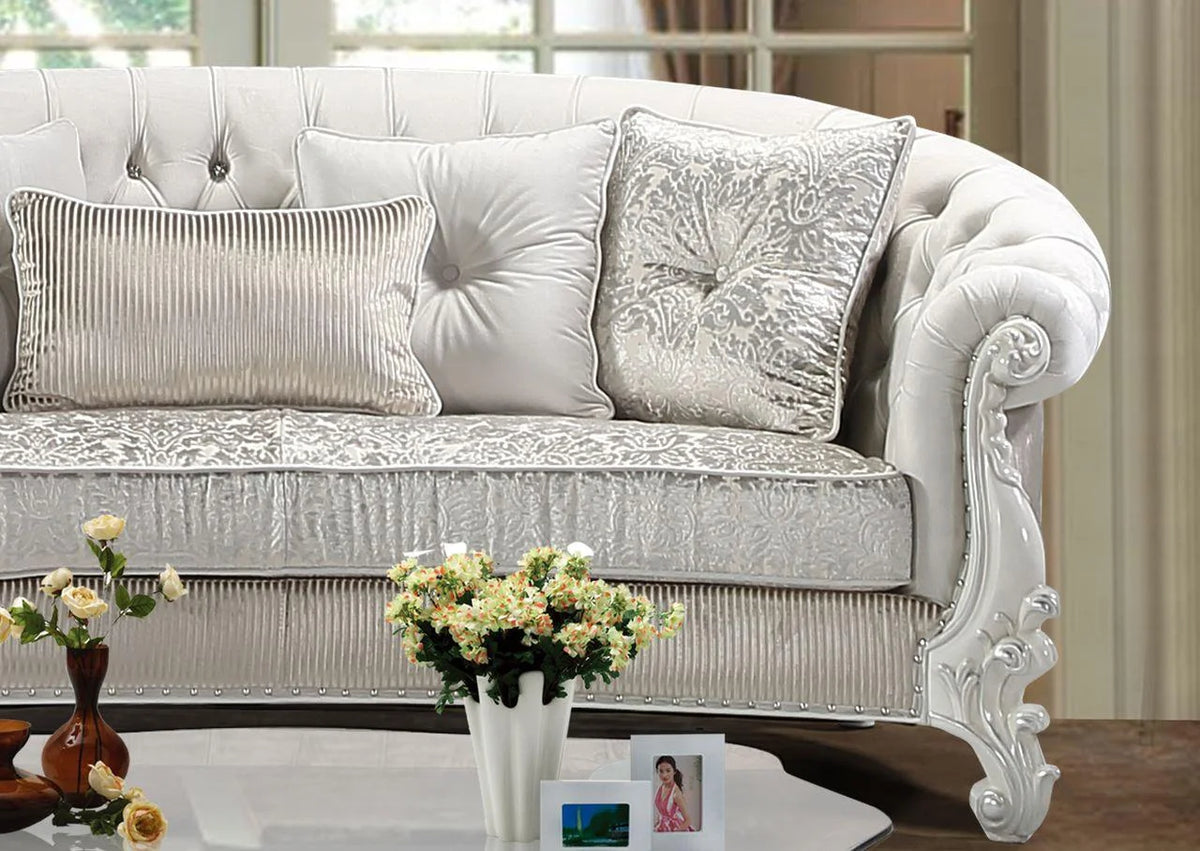 Pearl White Wood Sofa Set 3Pcs B9415