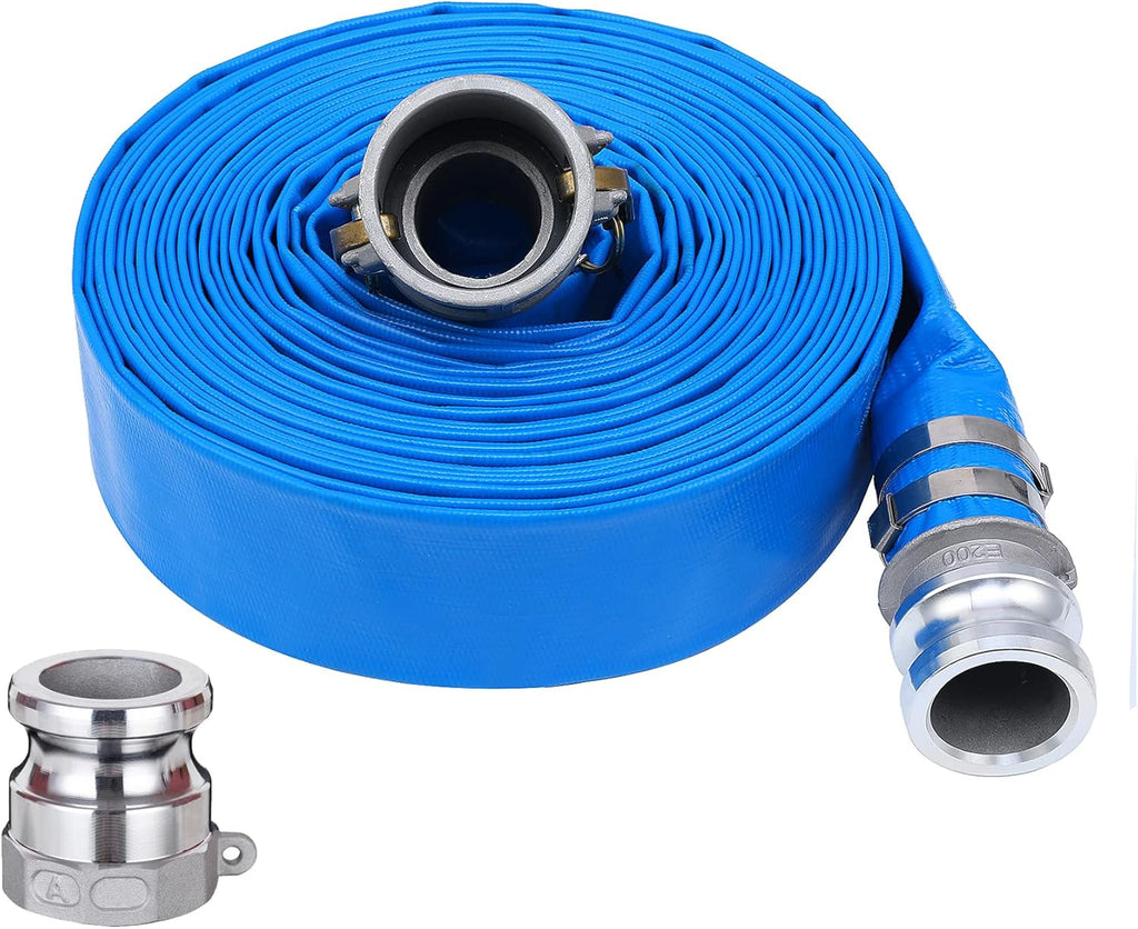 1-1/2 x 50ft PVC Lay Flat Discharge Hose with Aluminum Camlock Fittings, Pack of 2 O227